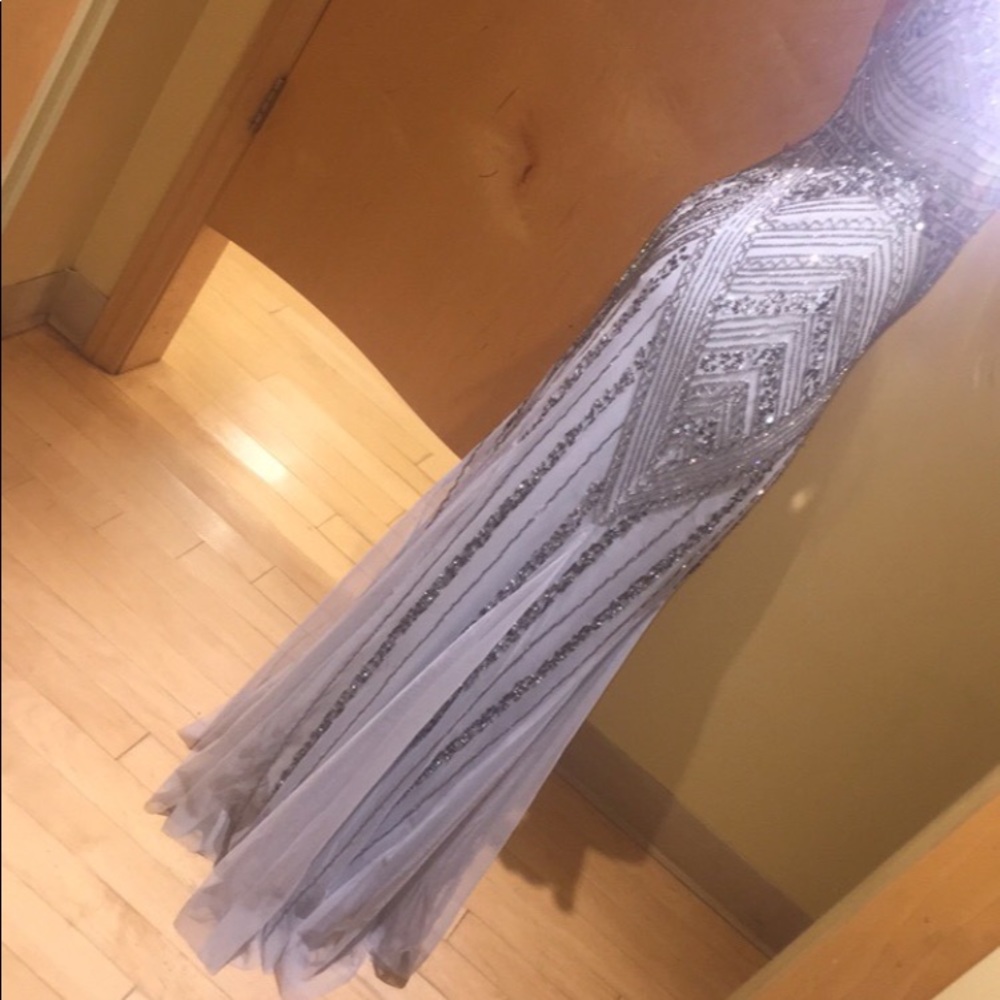 Light blue sequin prom dress